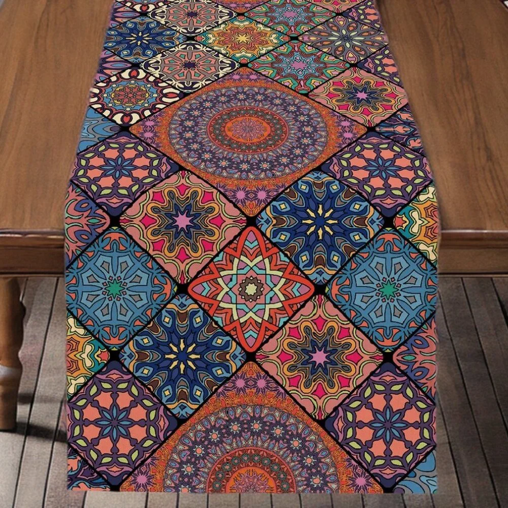 Boho Table Runner Bohemian Cottage Farmhouse Decor Dining Decorative Cloth 13x72
